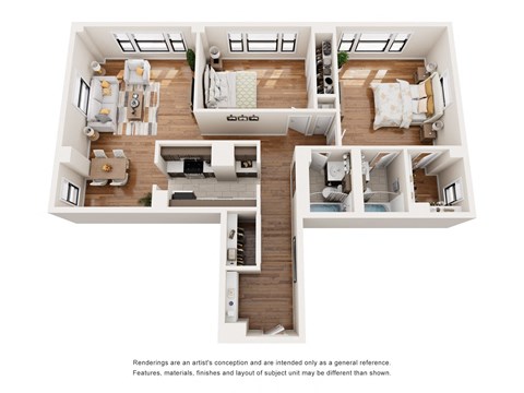 Floor plan for 2 beds, 2 baths, 1273 sqft